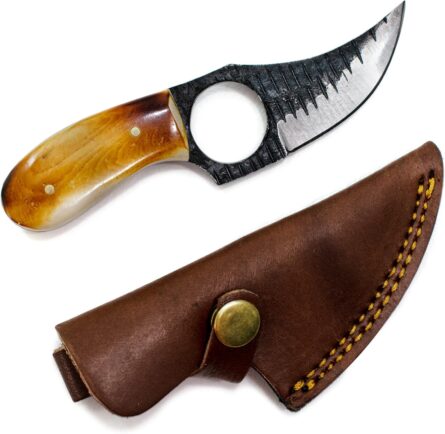 handmade hunting knife – titan international carbon steel skinning knife with bone handle & leather sheath mega blades