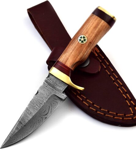 handmade skinning knife 6" damascus blade with leather sheath mega blades