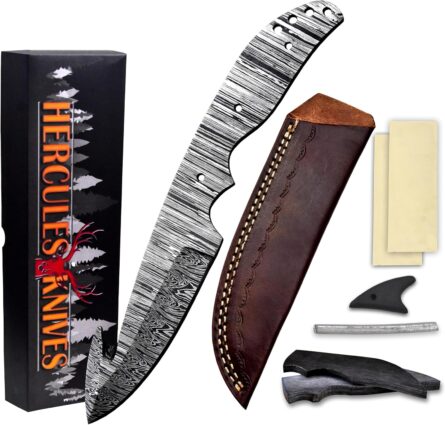 hercules gut hook skinner knife diy damascus blank kit set mega blades