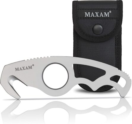 maxam gut hook hunting knife with sheath for deer skinning mega blades