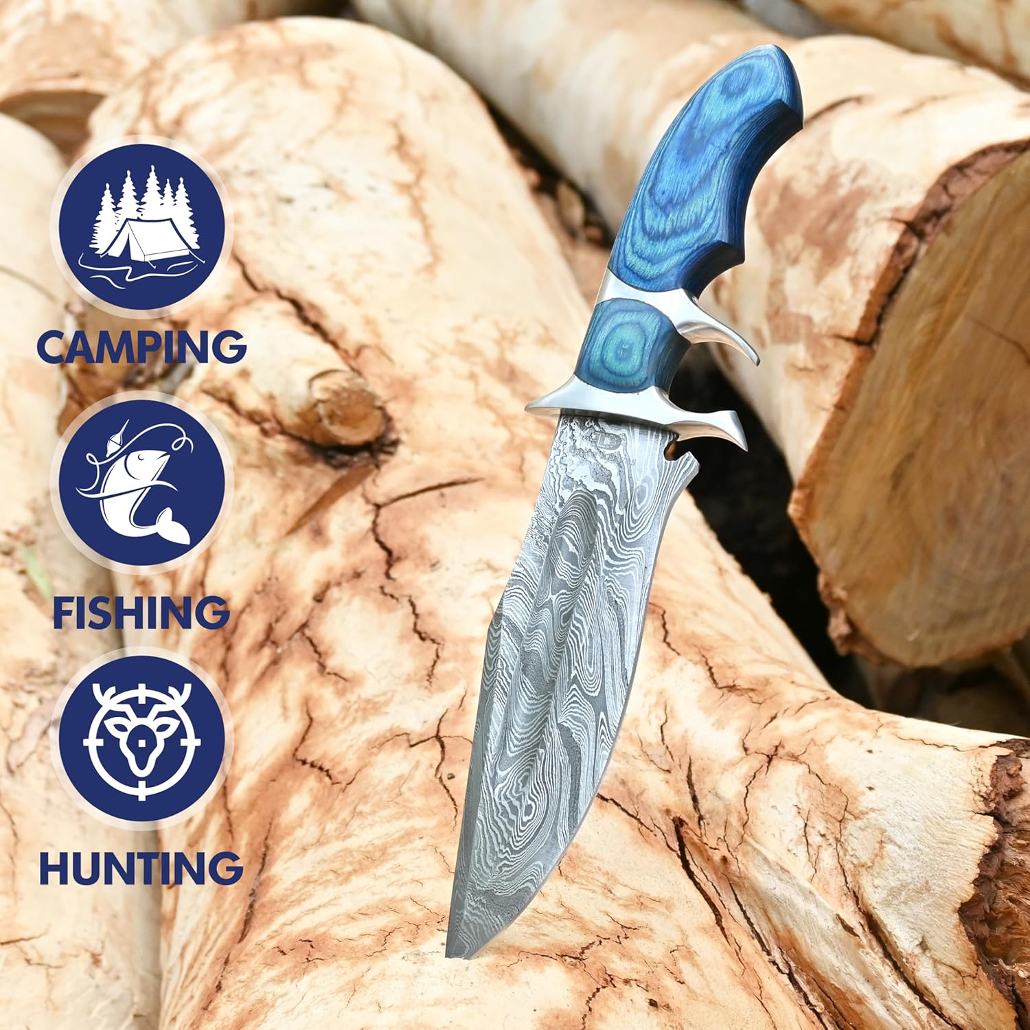 damascus bowie knife handmade with pakka wood handle blue mega blades damascus bowie knife handmade with pakka wood handle blue mega blades