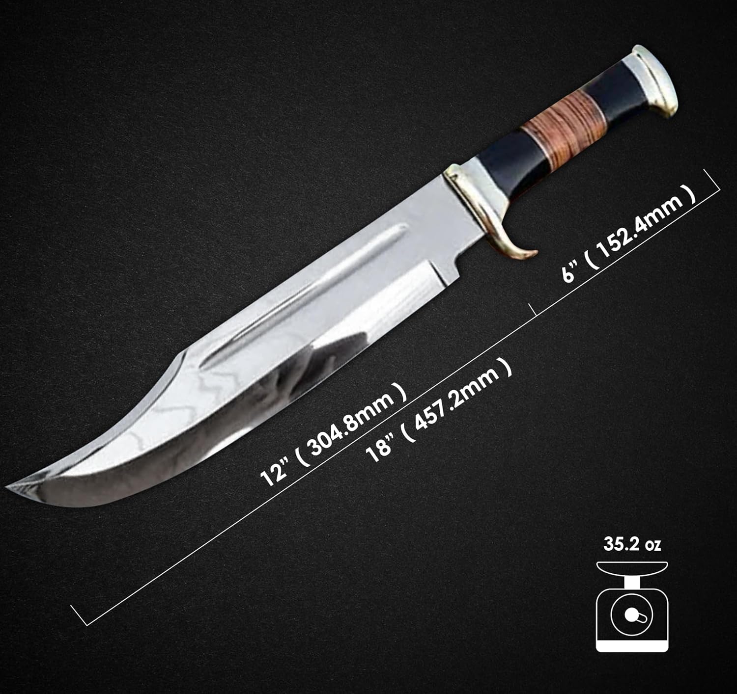 crocodile dundee bowie knife 18” d2 steel with leather sheath mega blades crocodile dundee bowie knife 18” d2 steel with leather sheath mega blades