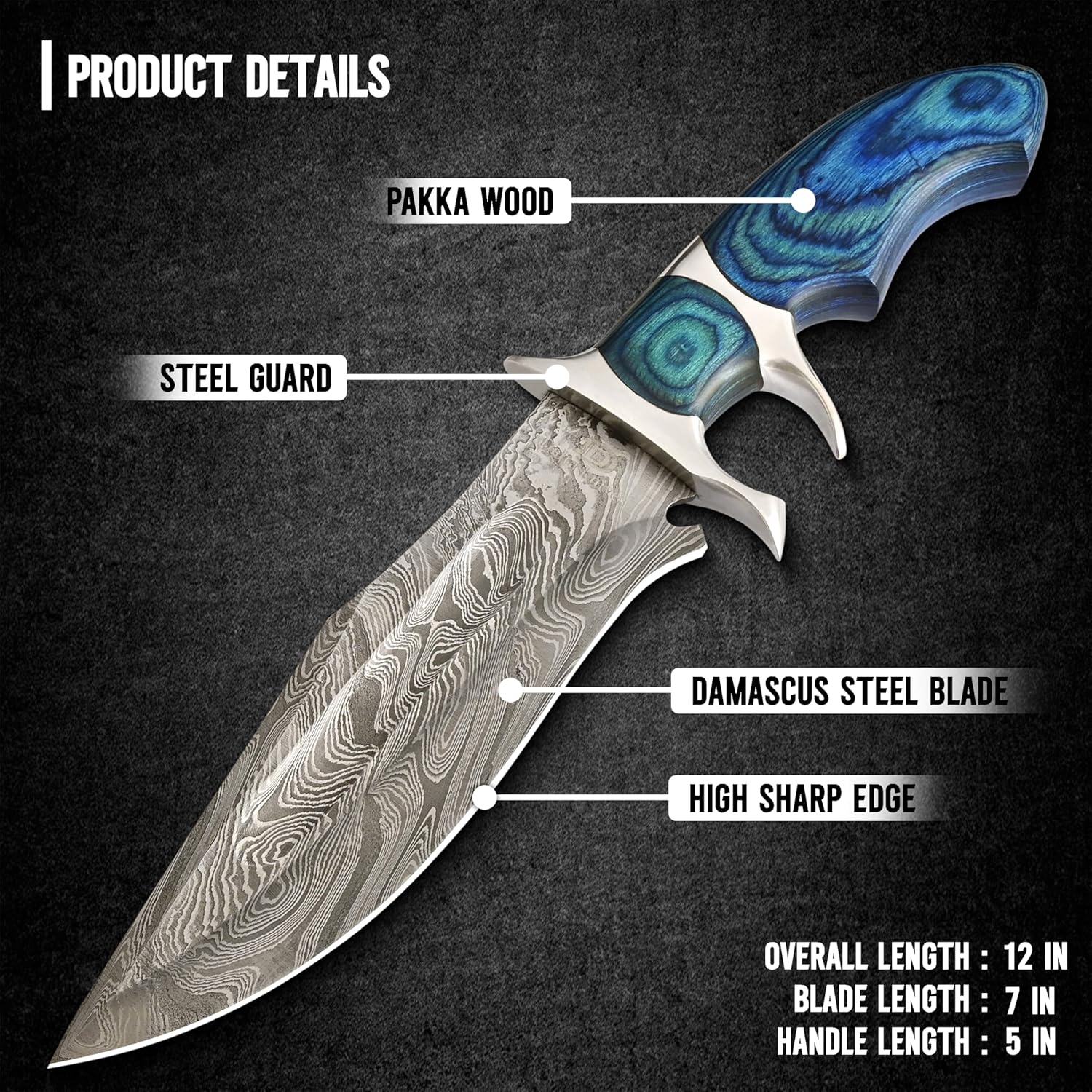 damascus bowie knife handmade with pakka wood handle blue mega blades damascus bowie knife handmade with pakka wood handle blue mega blades