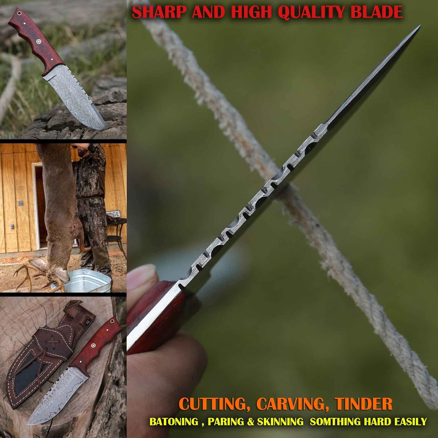 custom handmade damascus hunting knife full tang bowie edc mega blades custom handmade damascus hunting knife full tang bowie edc mega blades