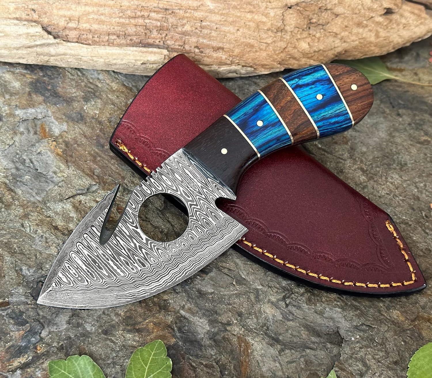 personalized gut hook skinner knife damascus w/ leather sheath mega blades personalized gut hook skinner knife damascus w/ leather sheath mega blades