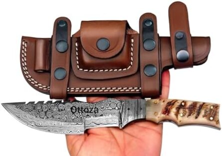 tracker knife damascus steel with ram horn handle | mega blades