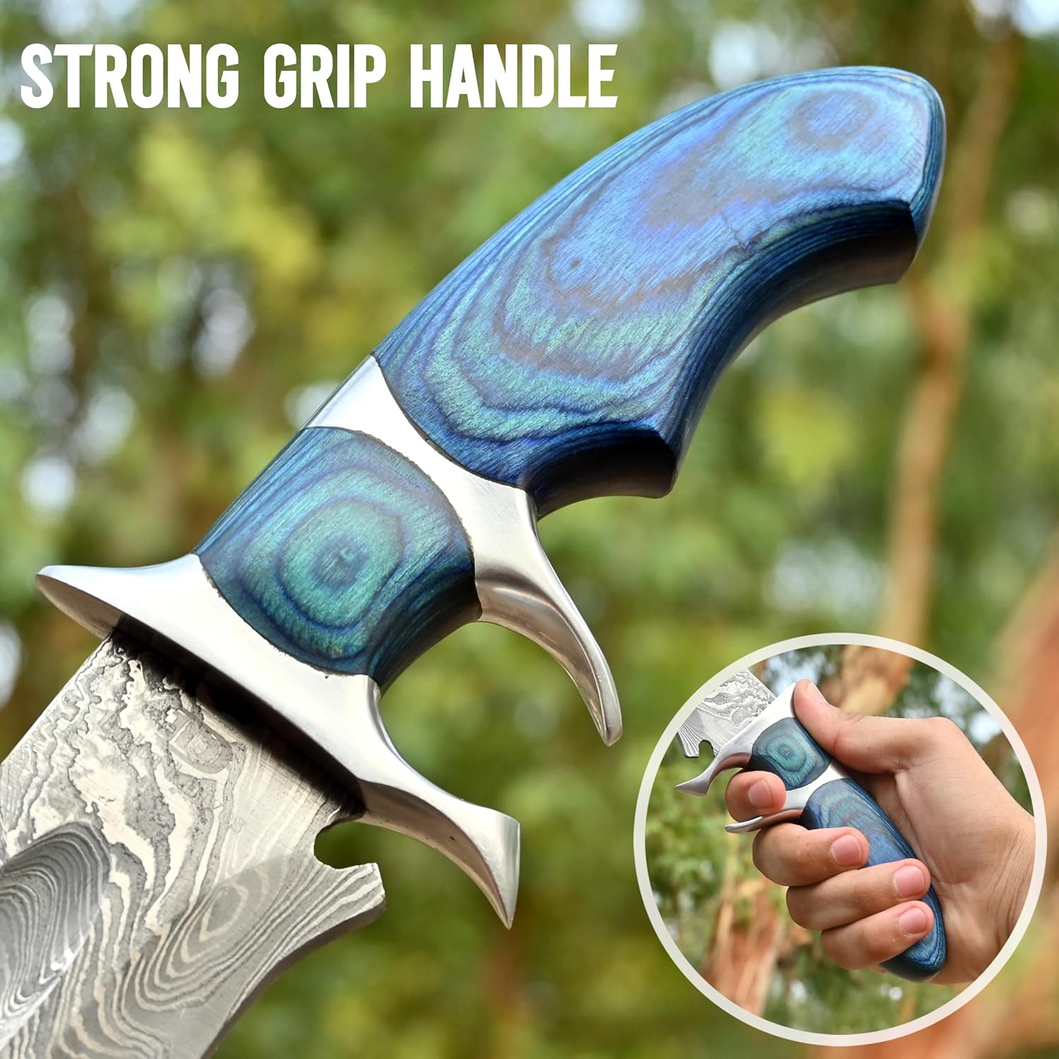 damascus bowie knife handmade with pakka wood handle blue mega blades damascus bowie knife handmade with pakka wood handle blue mega blades