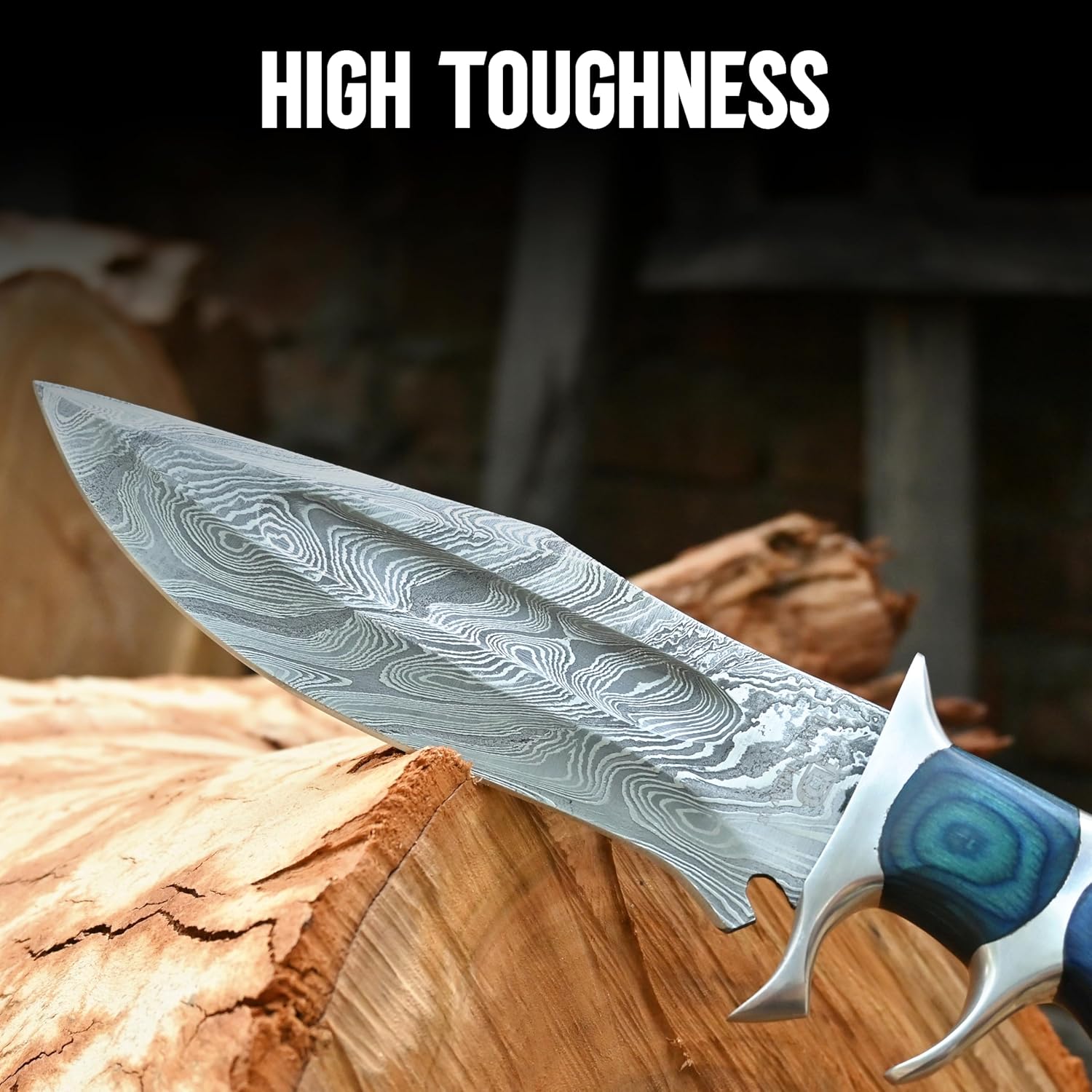 damascus bowie knife handmade with pakka wood handle blue mega blades damascus bowie knife handmade with pakka wood handle blue mega blades