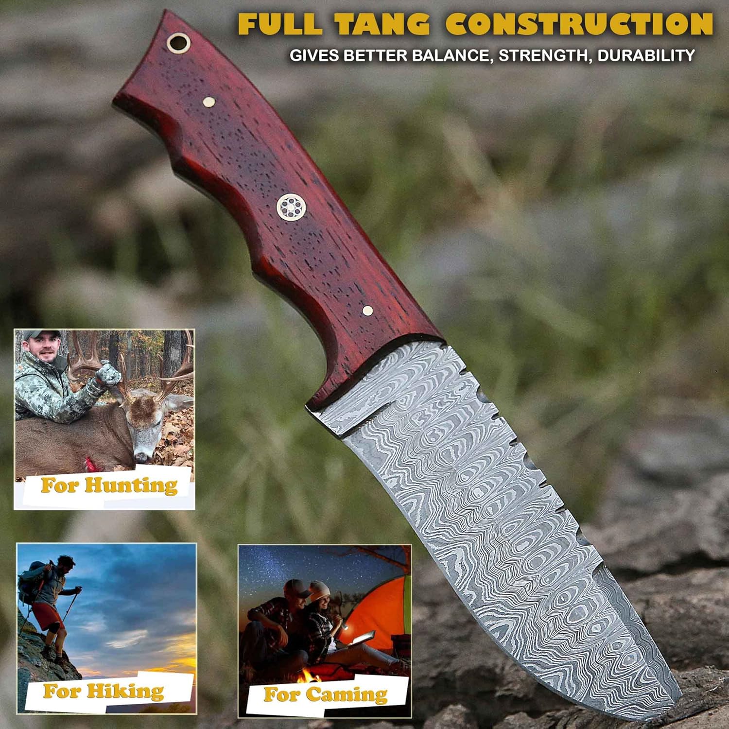 custom handmade damascus hunting knife full tang bowie edc mega blades custom handmade damascus hunting knife full tang bowie edc mega blades