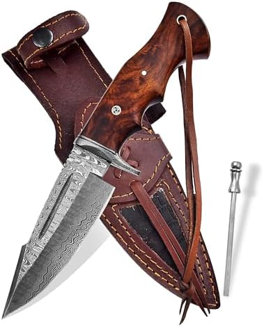 custom handmade knife damascus steel wooden handle | mega blades