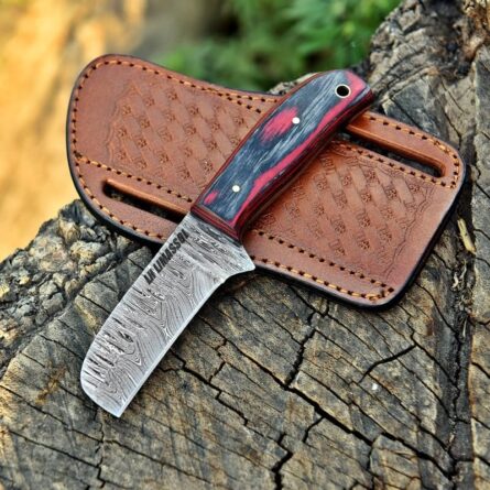 premium damascus steel hunting knife with leather sheath | mega blades
