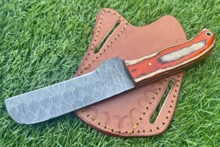 handmade damascus cowboy knife with dollar wood handle | mega blades