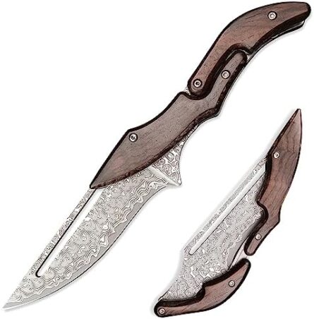 damascus folding knife yellow sandalwood tactical edc | mega blades