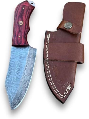 bushcraft damascus steel skinner hunting knife with sheath | mega blades