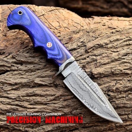 handmade damascus hunting survival knife purple wood handle | mega blades
