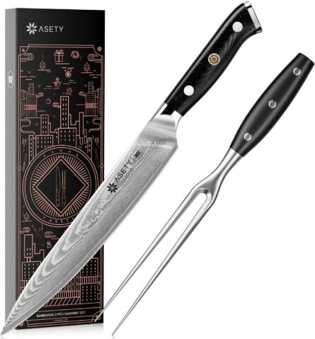 damascus carving knife set 2pcs full tang turkey slicer mega blades