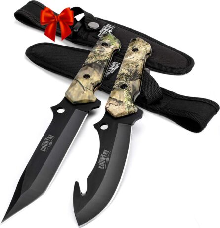 fixed blade hunting knife set with gut hook & sheath mega blades