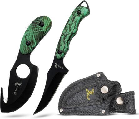 2 piece hunting knife set with gut hook & caping knife mega blades