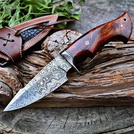 bigcat roar damascus hunting knife with walnut wood handle mega blades