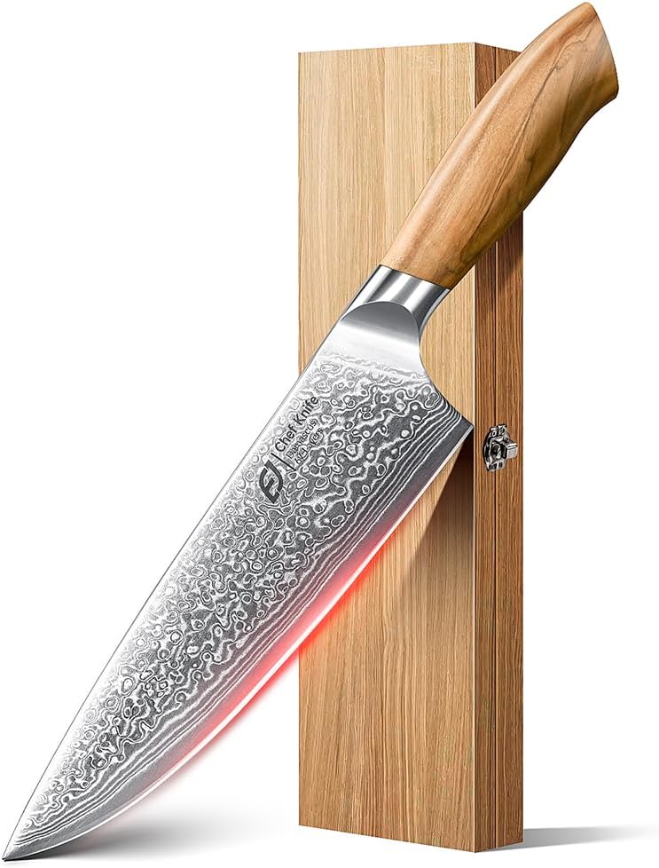 damascus chef knife 67 layer japanese steel with olive wood handle mega blades damascus chef knife 67 layer japanese steel with olive wood handle mega blades