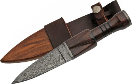 sanz damascus hunting knife 9.5" full tang bowie with wood handle mega blades