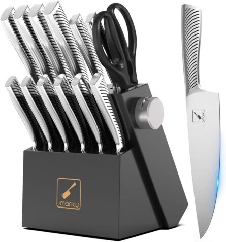 imarku 14pcs high carbon stainless steel knife set with block mega blades