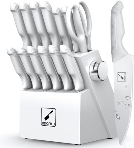imarku 14 piece japanese knife set with white wooden block mega blades