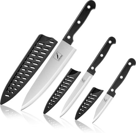cokuma 3 pcs kitchen knife set with sheath, stainless steel mega blades