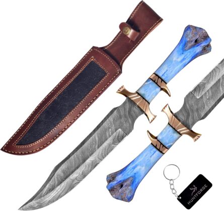 handmade bowie knife 16" damascus steel with camel bone handle mega blades