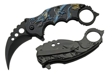 szco dragon karambit knife folding liner lock 7 inch blue mega blades