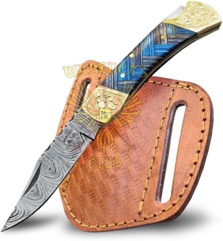 handmade damascus knife with leather sheath for outdoor use mega blades