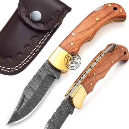 olive wood handmade damascus knife – 6.5" folding hunting knife mega blades