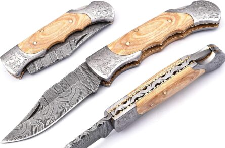 handmade damascus knife 5170 – folding pocket knife with sheath mega blades