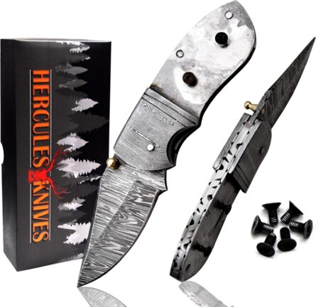 custom damascus knife – hand forged folding pocket knife mega blades