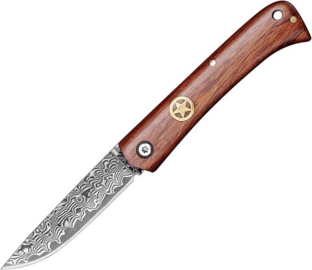 handmade damascus pocket knife with wood handle edc mega blades