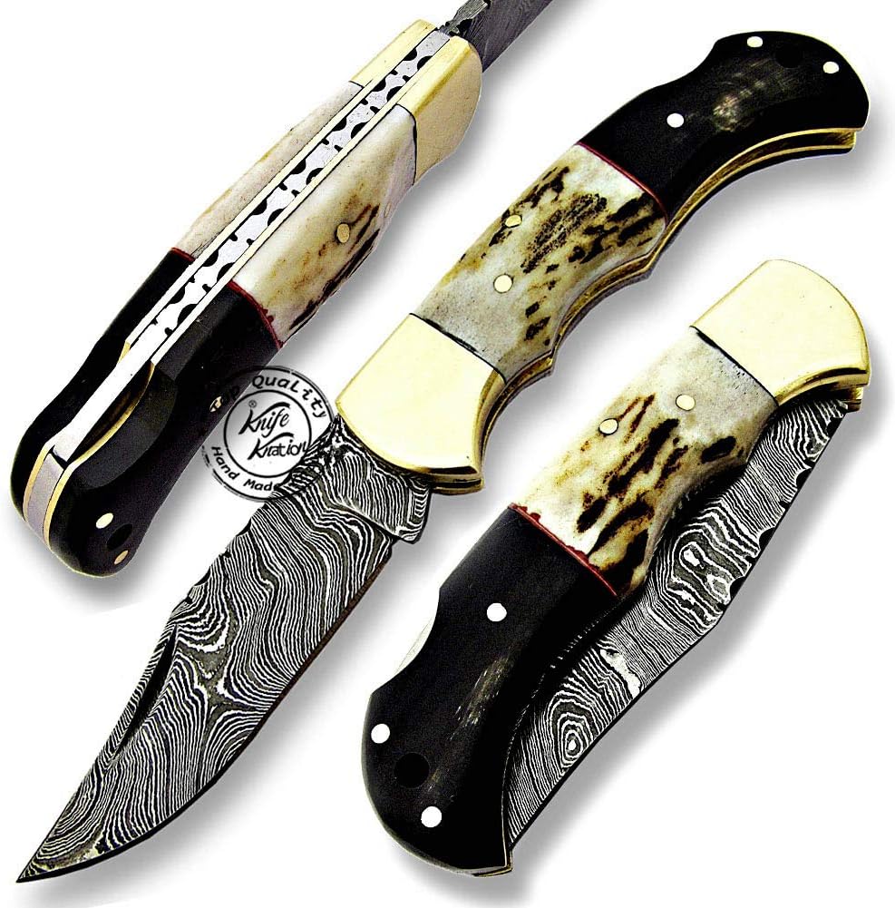 stag horn damascus pocket knife handmade folding tool mega blades stag horn damascus pocket knife handmade folding tool mega blades