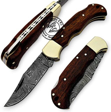rose wood handmade damascus pocket knife folding hunting knife mega blades