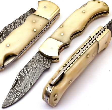 custom handmade damascus hunting knife with camel bone handle mega blades