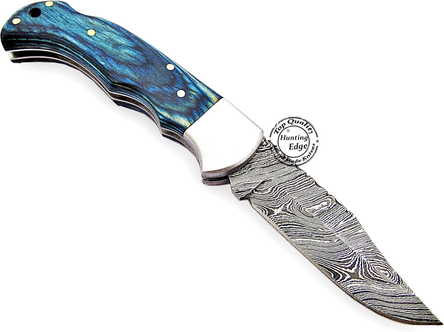 handmade damascus folding knife with blue wood handle 6.5 mega blades handmade damascus folding knife with blue wood handle 6.5 mega blades