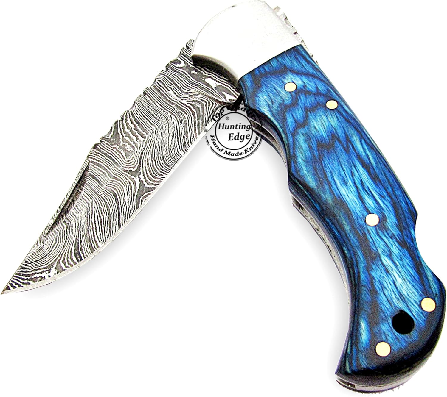 handmade damascus folding knife with blue wood handle 6.5 mega blades handmade damascus folding knife with blue wood handle 6.5 mega blades
