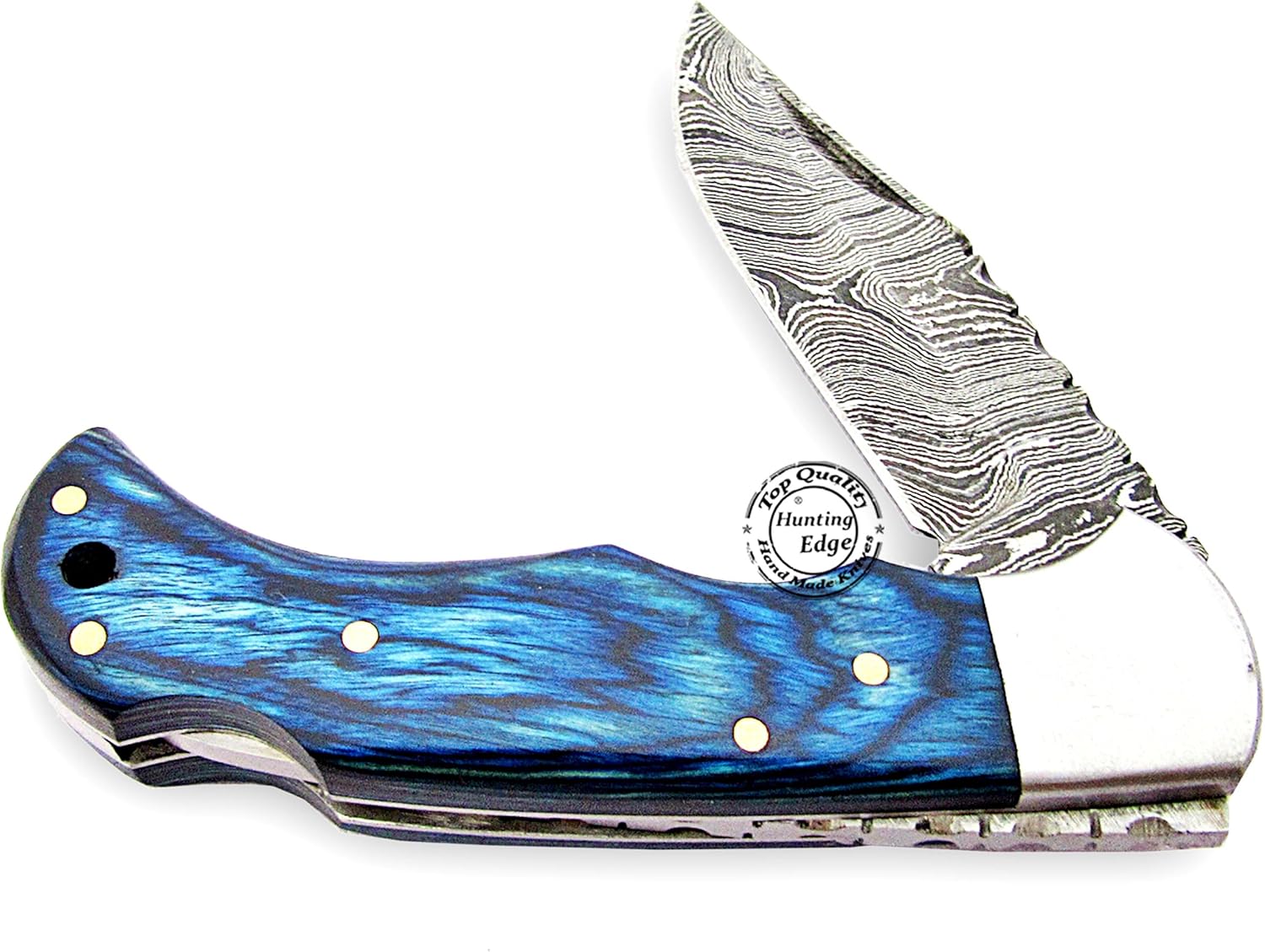 handmade damascus folding knife with blue wood handle 6.5 mega blades handmade damascus folding knife with blue wood handle 6.5 mega blades