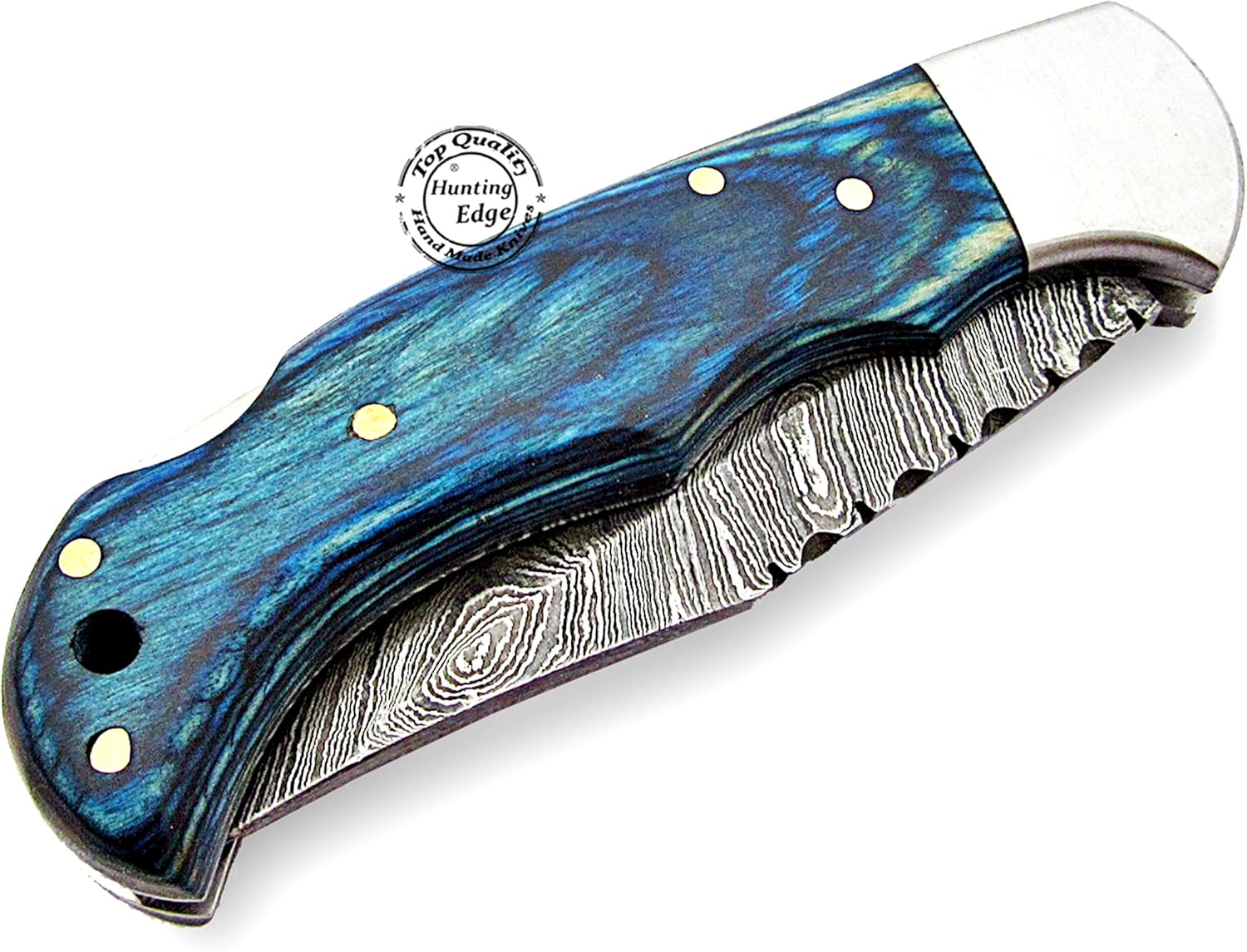 handmade damascus folding knife with blue wood handle 6.5 mega blades handmade damascus folding knife with blue wood handle 6.5 mega blades