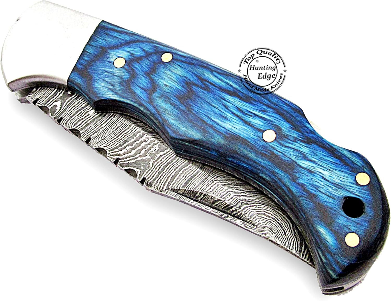 handmade damascus folding knife with blue wood handle 6.5 mega blades handmade damascus folding knife with blue wood handle 6.5 mega blades
