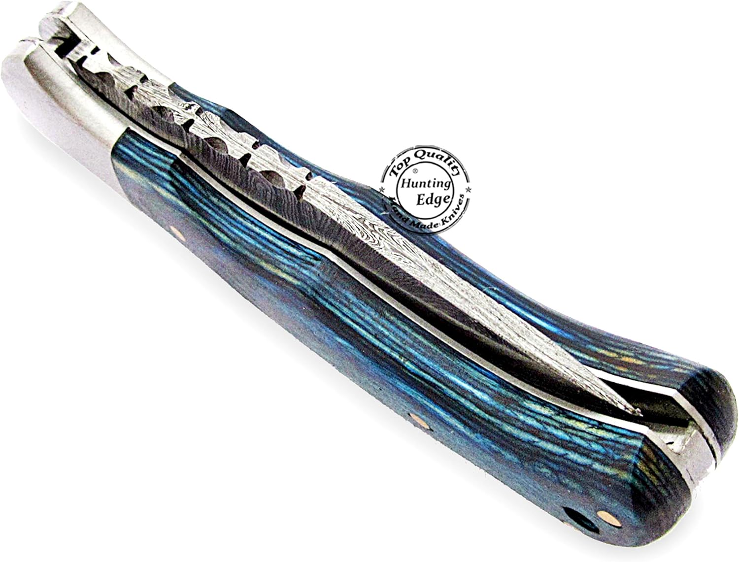 handmade damascus folding knife with blue wood handle 6.5 mega blades handmade damascus folding knife with blue wood handle 6.5 mega blades