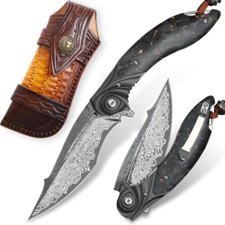 handmade damascus folding knife with carbon fiber handle 3.9 mega blades