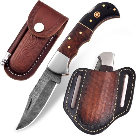 handmade damascus knife 6.5" folding pocket knife for outdoor mega blades