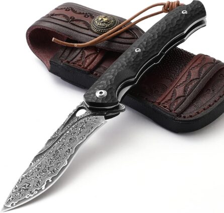 damascus pocket knife handmade 67 layer vg10 steel ebony handle mega blades
