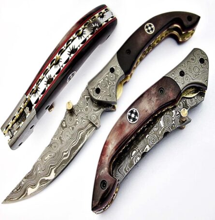 handmade damascus pocket knife – folding hunting knife for men mega blades