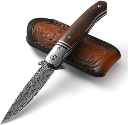 damascus pocket knife for men – handmade 67 layer folding knife mega blades
