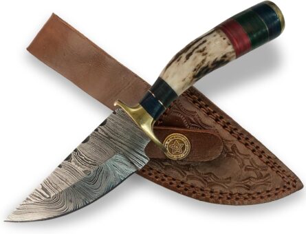 handmade damascus stag antler knife with leather sheath mega blades